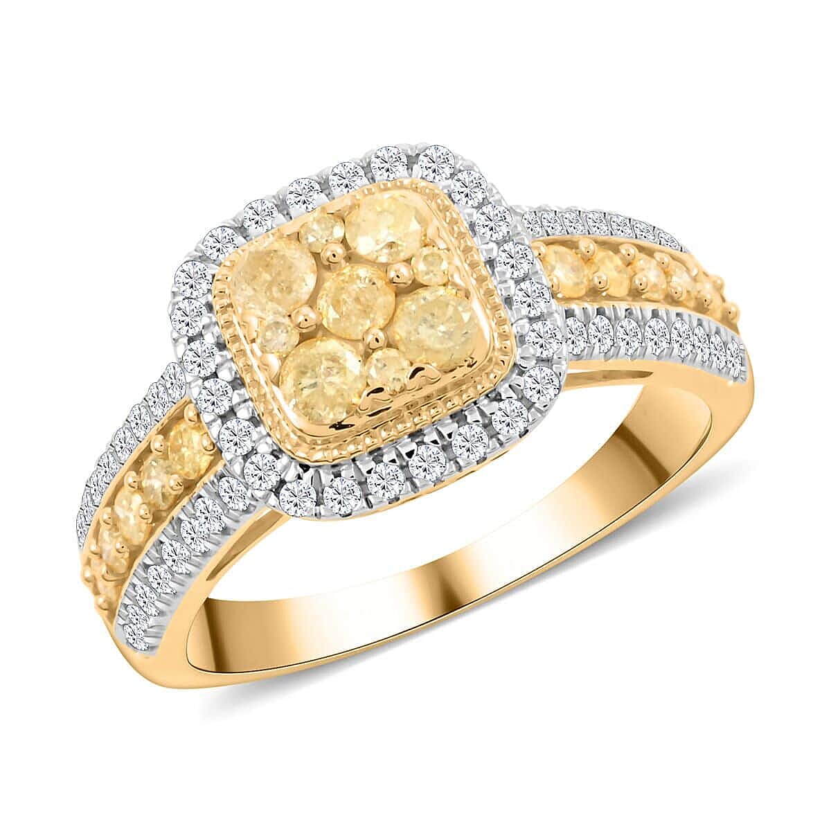 Natural Yellow and White Diamond Ring in 14K Yellow Gold Over Sterling Silver (Size 6.0) 1.00 ctw image number 0