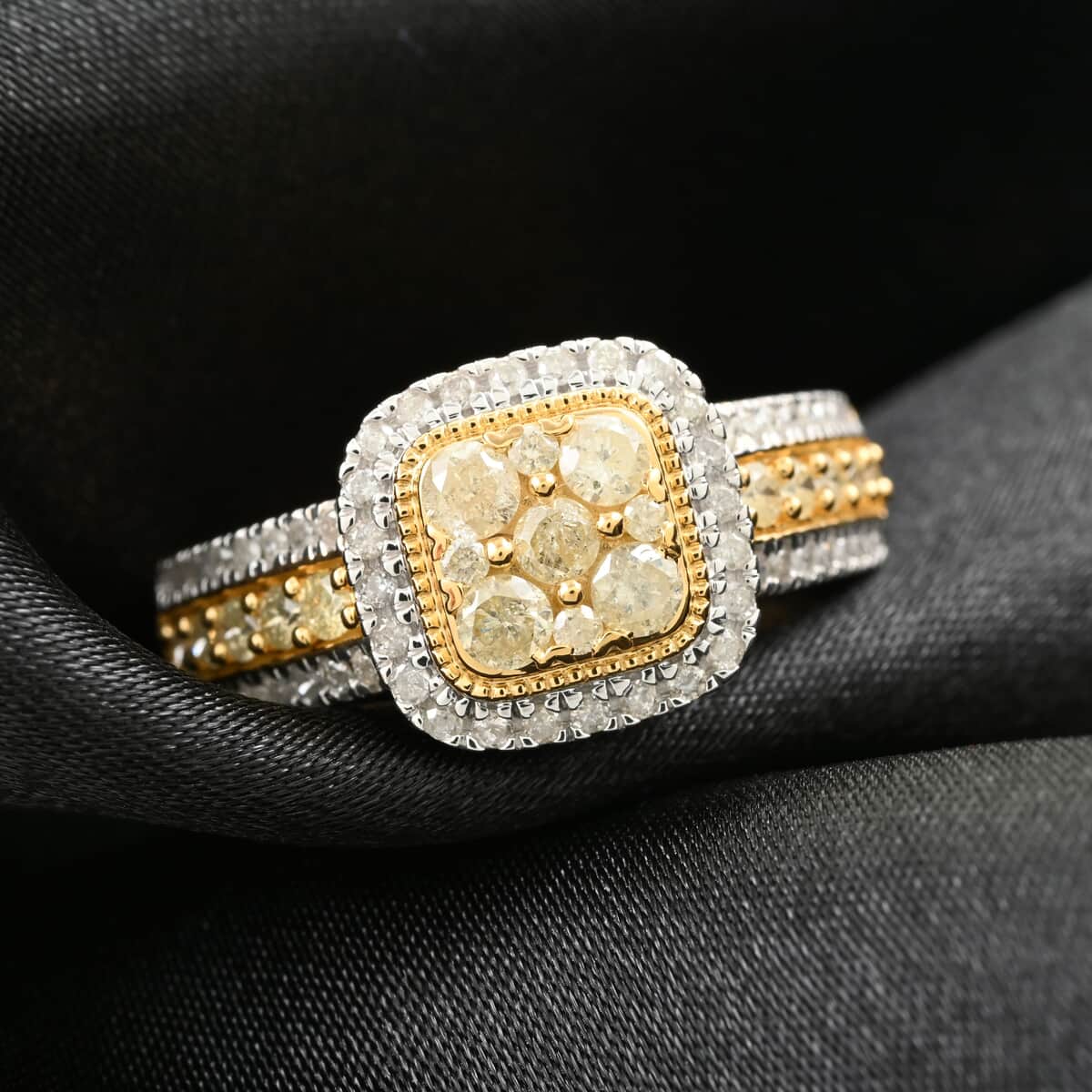 Natural Yellow and White Diamond Ring in 14K Yellow Gold Over Sterling Silver (Size 6.0) 1.00 ctw image number 1