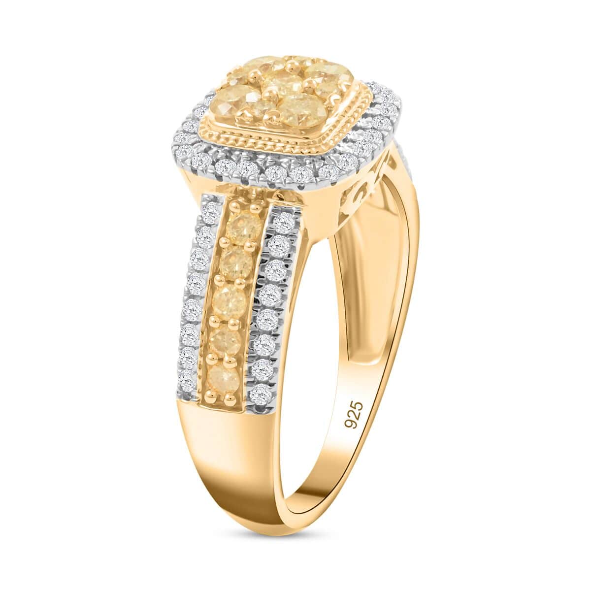 Natural Yellow and White Diamond Ring in 14K Yellow Gold Over Sterling Silver (Size 6.0) 1.00 ctw image number 3