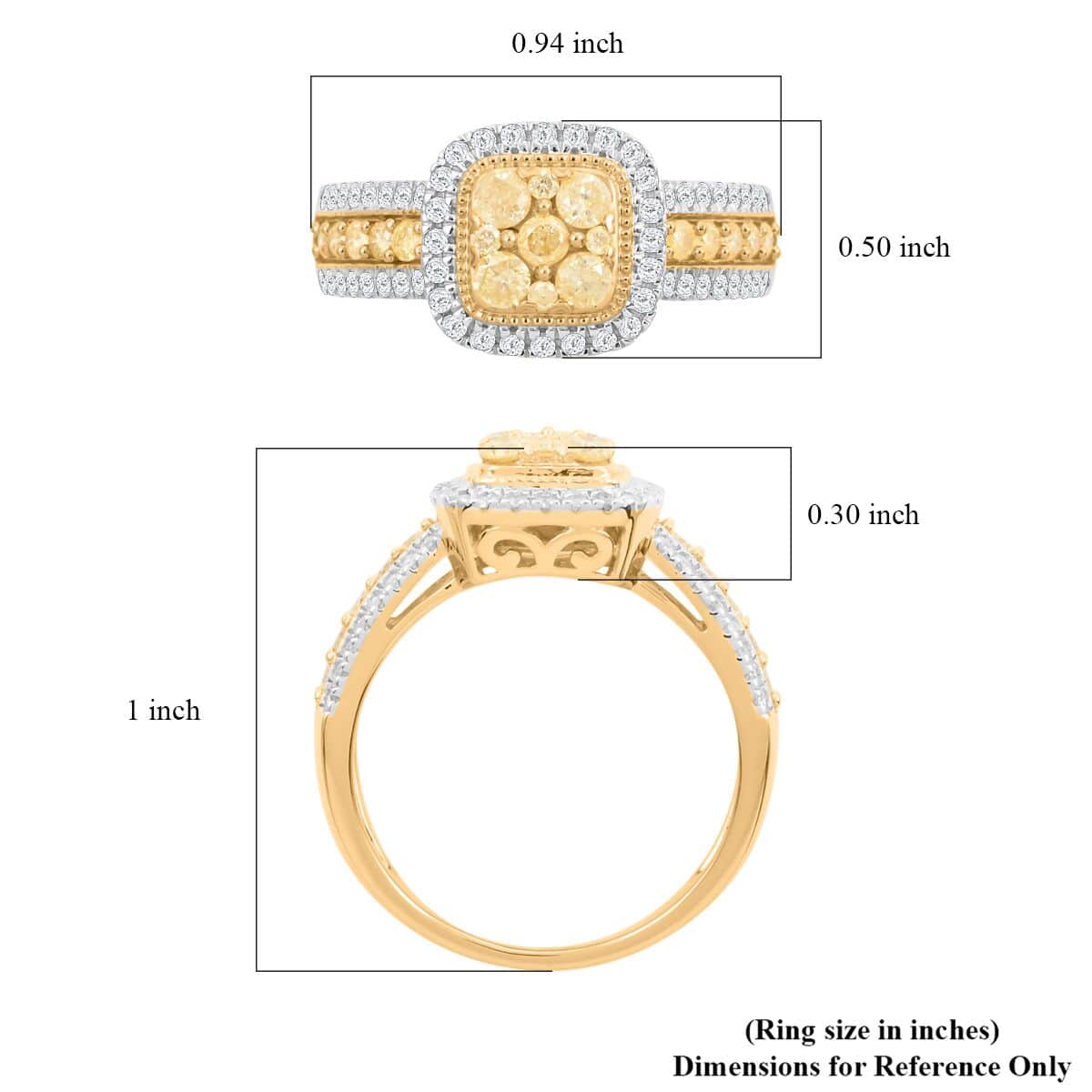 Natural Yellow and White Diamond Ring in 14K Yellow Gold Over Sterling Silver (Size 6.0) 1.00 ctw image number 4