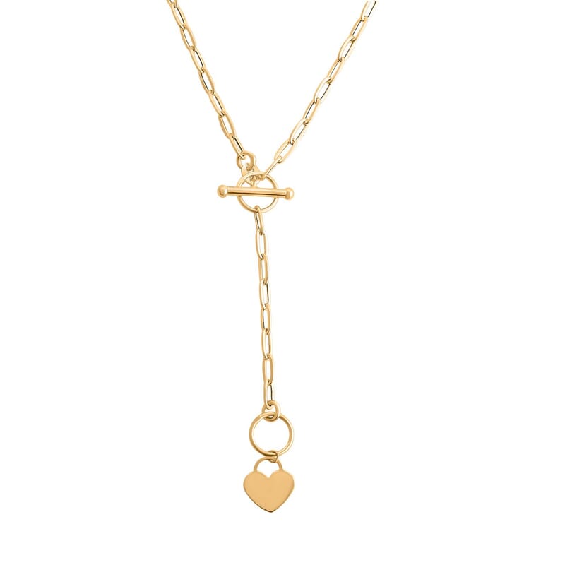 Italian 10K Yellow Gold Paper Clip Necklace with Toggle Clasp and Forever Lock Heart, 18 Inch Gold Chain Jewelry, Birthday Anniversary Wedding Gift 2.80 Grams
