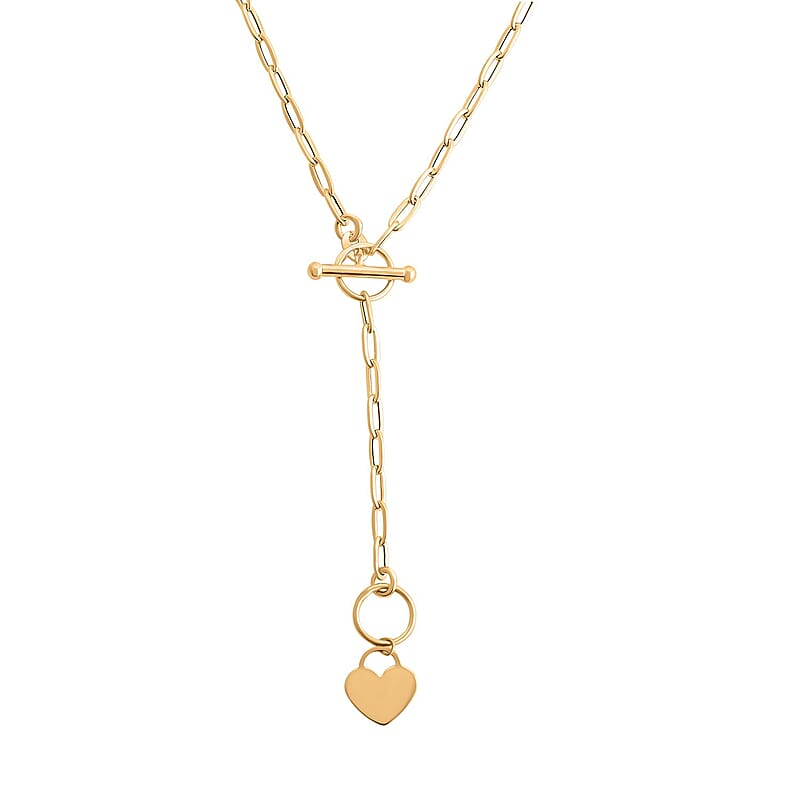 Italian 10K Yellow Gold Paper Clip Necklace with Toggle Clasp and Forever Lock Heart, 18 Inch Gold Chain Jewelry, Birthday Anniversary Wedding Gift 2.80 Grams