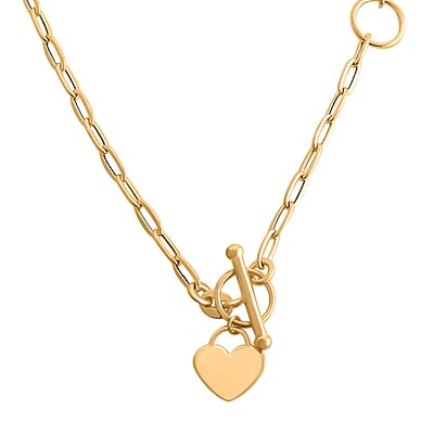 Italian 10K Yellow Gold Paper Clip Necklace with Toggle Clasp and Forever Lock Heart, 18 Inch Gold Chain Jewelry, Birthday Anniversary Wedding Gift 2.80 Grams