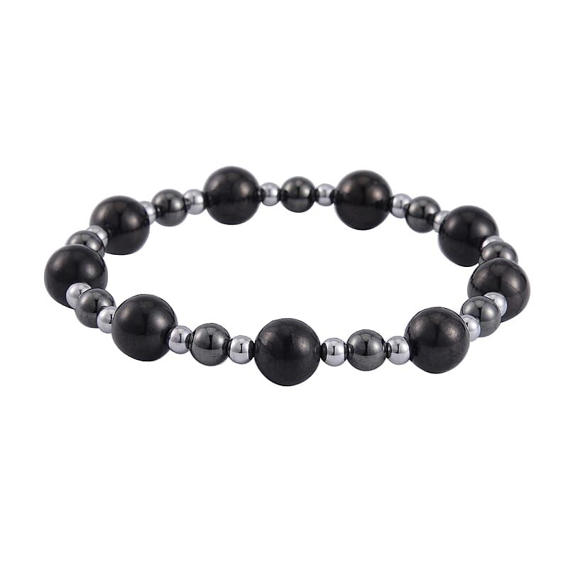 Shungite and Magnetic Hematite 103.50 ctw Beaded Stretch Bracelet