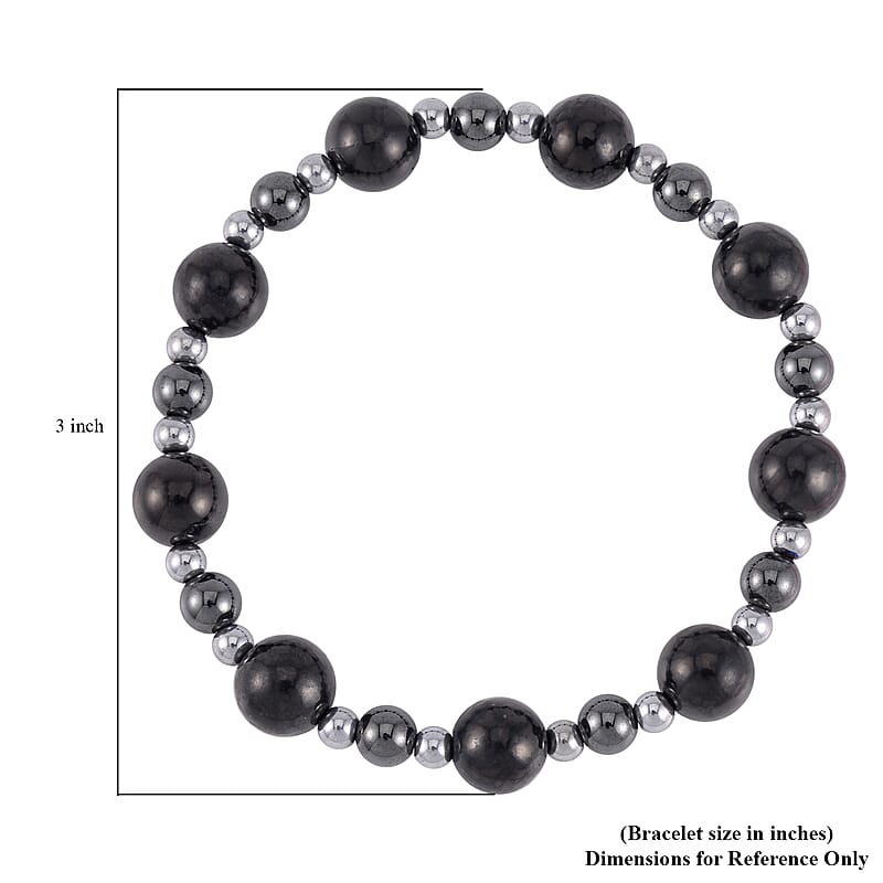 Shungite and Magnetic Hematite 103.50 ctw Beaded Stretch Bracelet