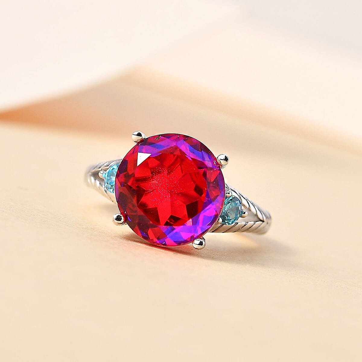 Karis Volcanic Quartz (Triplet) and Simulated Blue Diamond Ring in Platinum Bond (Size 10.0) 6.00 ctw image number 1