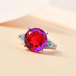 Karis Volcanic Quartz (Triplet) and Simulated Blue Diamond Ring in Platinum Bond (Size 10.0) 6.00 ctw