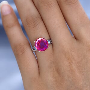 Karis Volcanic Quartz (Triplet) and Simulated Blue Diamond Ring in Platinum Bond (Size 10.0) 6.00 ctw