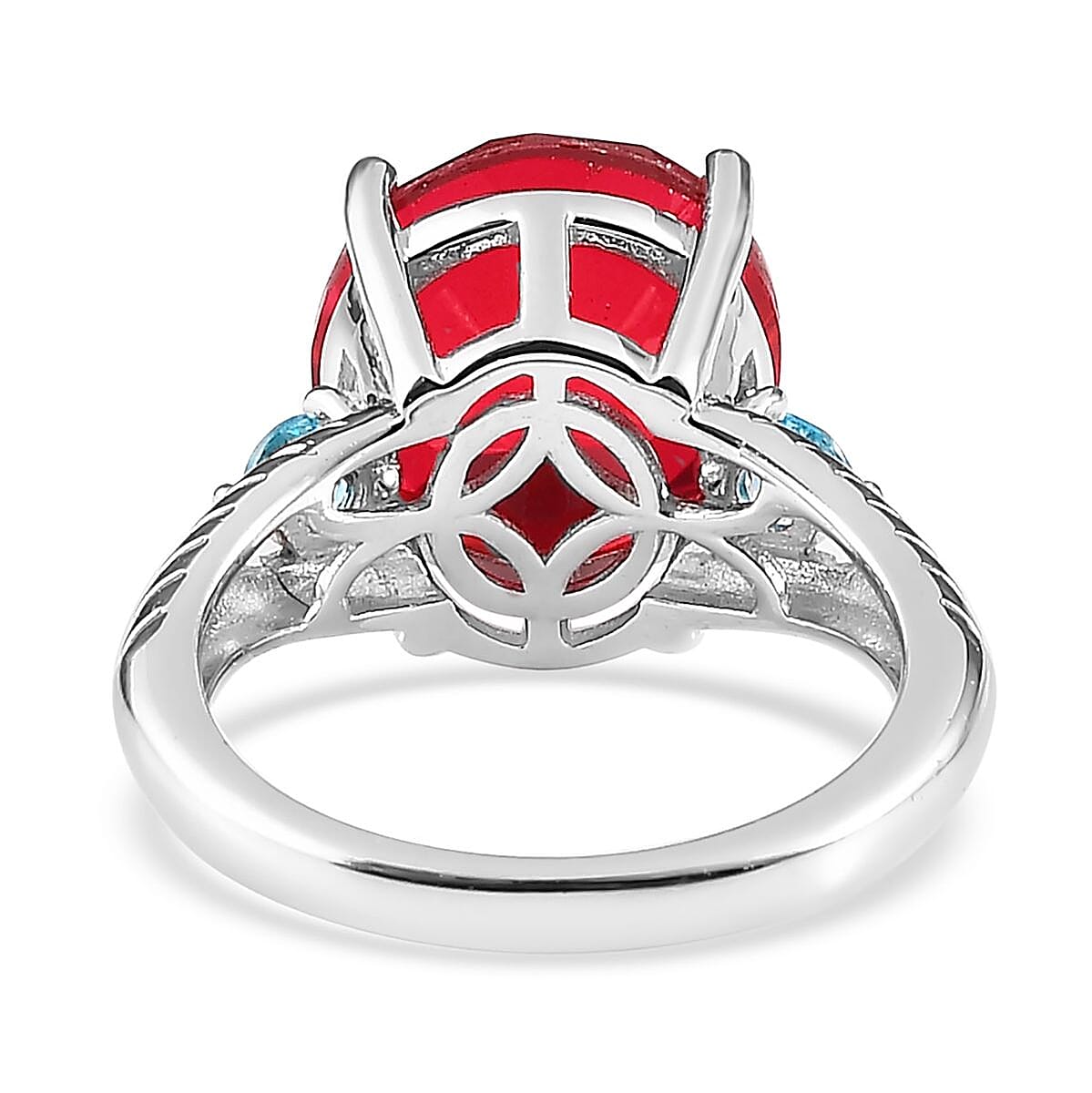 Karis Volcanic Quartz (Triplet) and Simulated Blue Diamond Ring in Platinum Bond (Size 10.0) 6.00 ctw image number 4