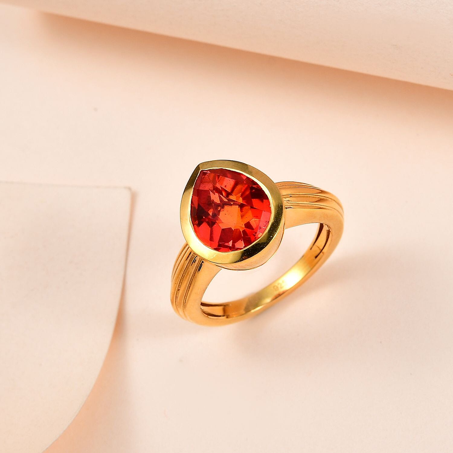 Padparadscha Triplet Quartz 3.70 ctw Ring in 18K Vermeil Yellow Gold Over Sterling Silver (Size 11.5)