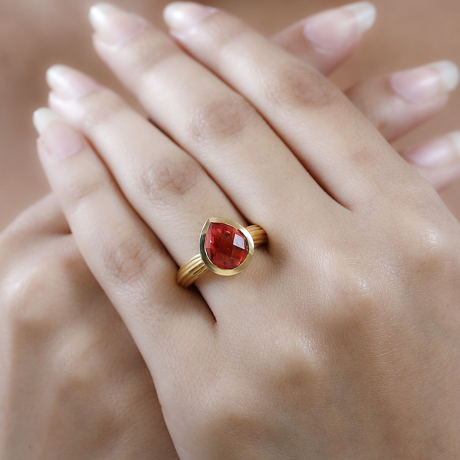 Padparadscha Triplet Quartz 3.70 ctw Ring in 18K Vermeil Yellow Gold Over Sterling Silver (Size 11.5)