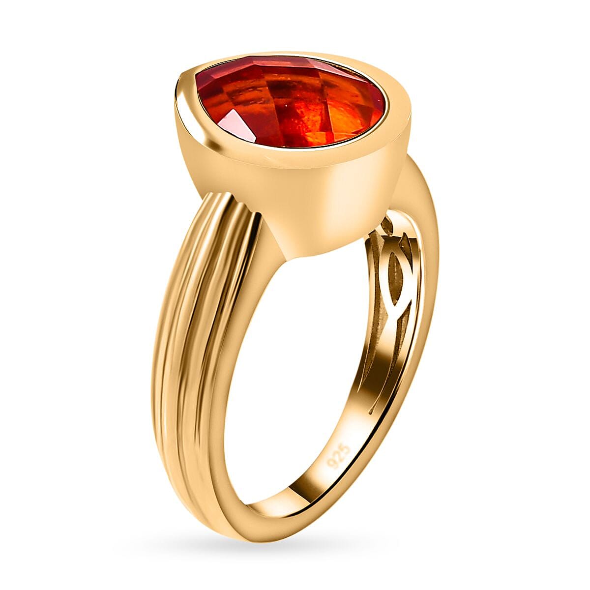 Padparadscha Triplet Quartz 3.70 ctw Ring in 18K Vermeil Yellow Gold Over Sterling Silver (Size 11.5)