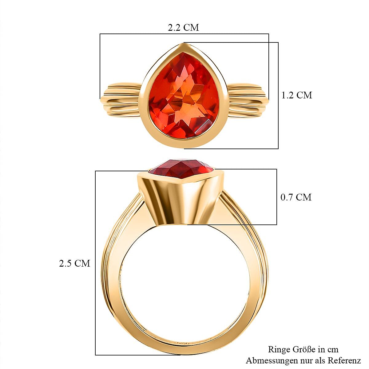Padparadscha Triplet Quartz 3.70 ctw Ring in 18K Vermeil Yellow Gold Over Sterling Silver (Size 11.5)