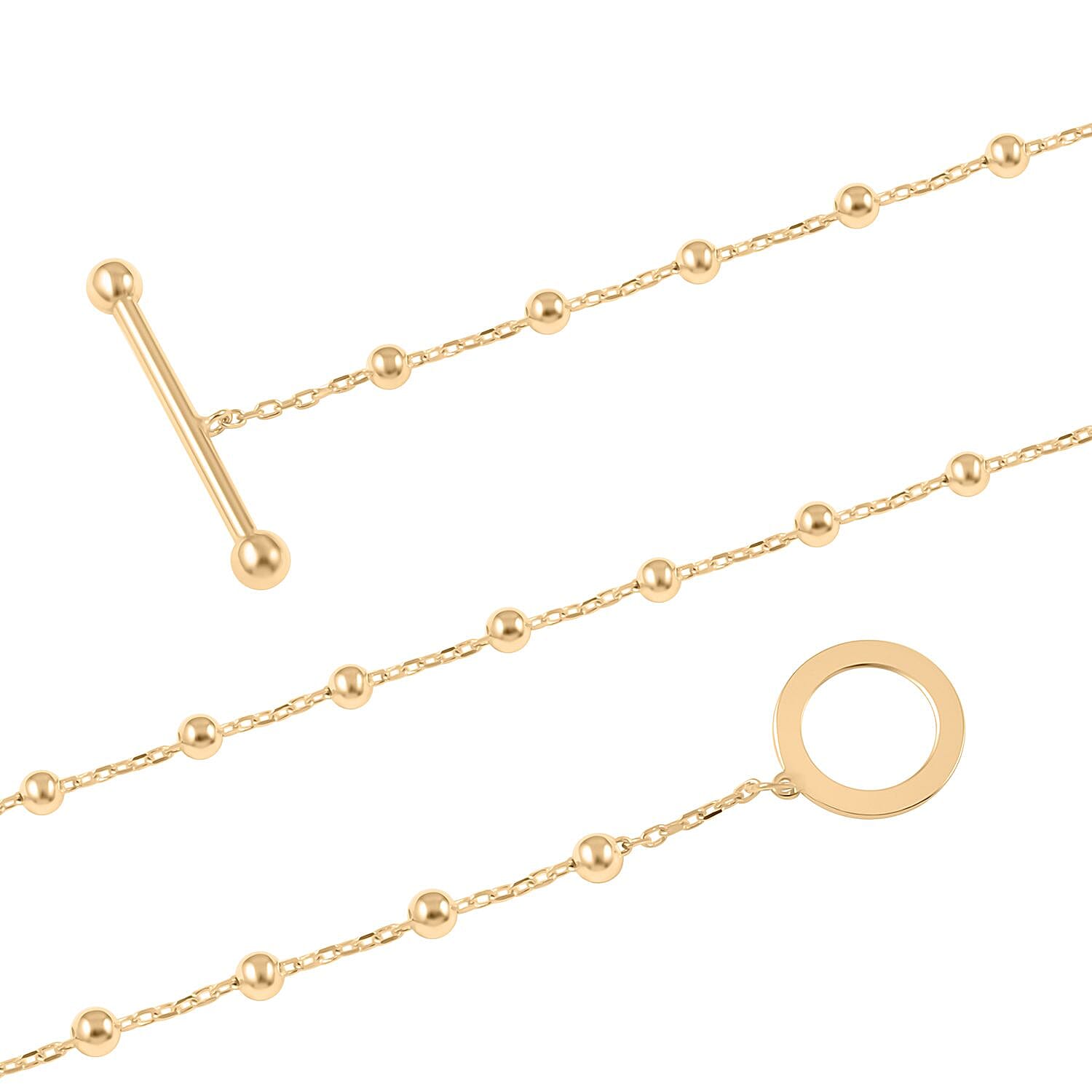 T Bar Beaded Station Italian 10K Yellow Gold Necklace 18 Inches 3.5 Grams