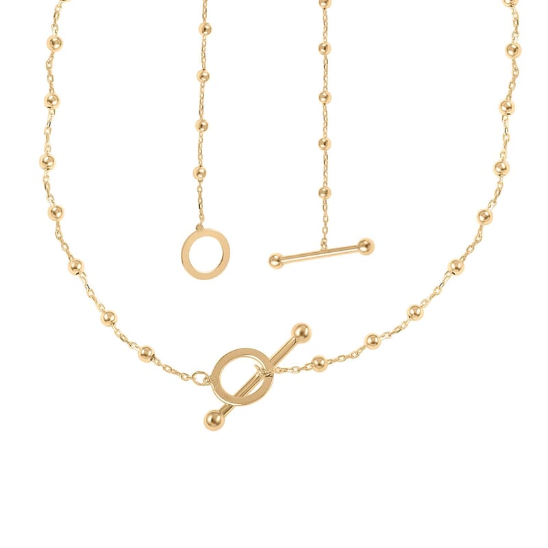T Bar Beaded Station Italian 10K Yellow Gold Necklace 18 Inches 3.5 Grams