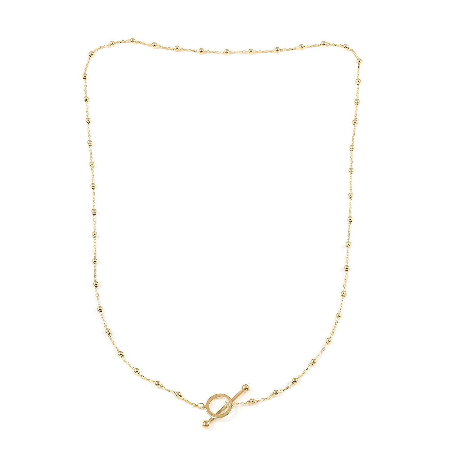 T Bar Beaded Station Italian 10K Yellow Gold Necklace 18 Inches 3.5 Grams