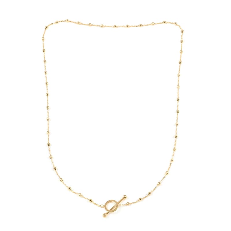 T Bar Beaded Station Italian 10K Yellow Gold Necklace 18 Inches 3.5 Grams