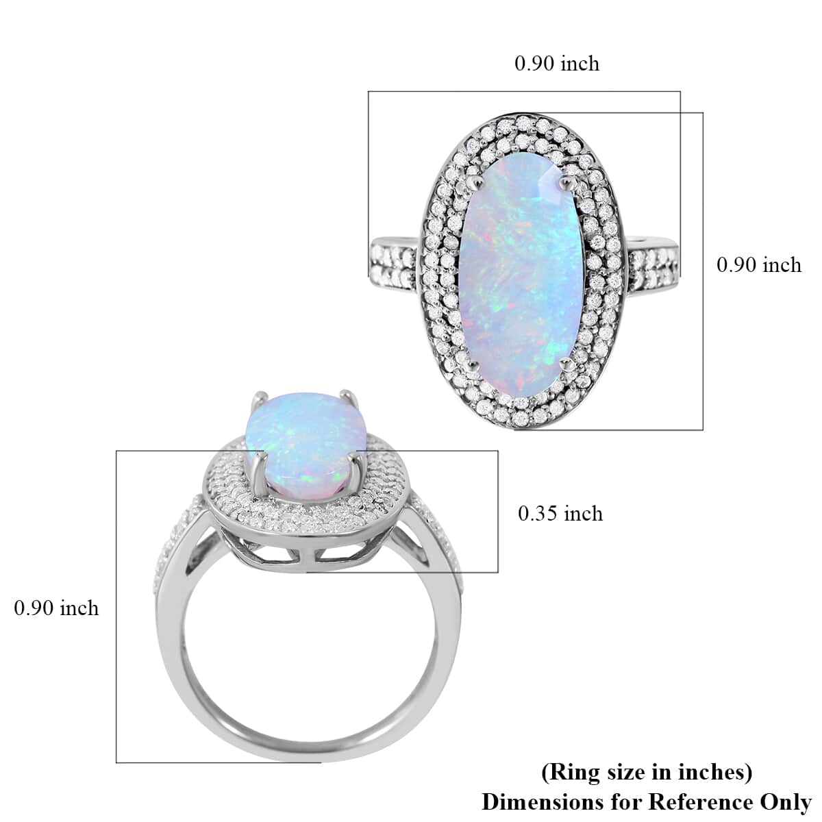 AAA Ethiopian Welo Opal and Moissanite Double Halo Ring in Platinum Over Sterling Silver (Size 9.0) 3.75 ctw image number 4