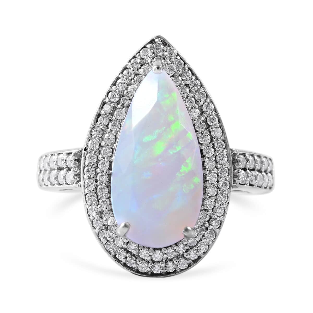 AAA Ethiopian Welo Opal and Moissanite Double Halo Ring in Platinum Over Sterling Silver (Size 6.0) 3.35 ctw image number 0