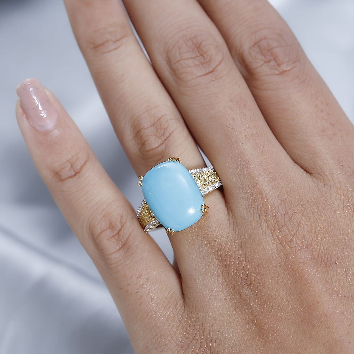 Sleeping Beauty Turquoise, Moissanite, Natural Yellow Diamond Ring in Vermeil Yellow Gold Over Sterling Silver (Size 7.0) 7.40 ctw image number 2