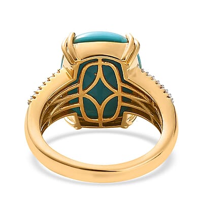 Sleeping Beauty Turquoise, Moissanite, Natural Yellow Diamond Ring in Vermeil Yellow Gold Over Sterling Silver (Size 7.0) 7.40 ctw