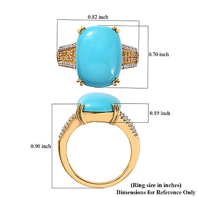 Sleeping Beauty Turquoise, Moissanite, Natural Yellow Diamond Ring in Vermeil Yellow Gold Over Sterling Silver (Size 7.0) 7.40 ctw