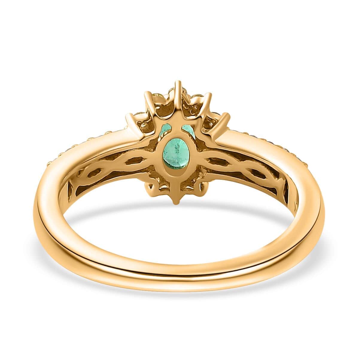 Doorbuster Luxoro 14K Yellow Gold AAA Boyaca Colombian Emerald and I3 Natural Yellow Diamond Sunburst Ring (Size 6.0) 1.00 ctw image number 4