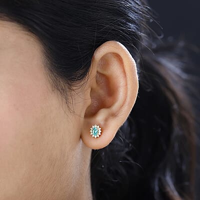 Luxoro 14K Yellow Gold AAA Boyaca Colombian Emerald and I2 Natural Yellow Diamond Sunburst Stud Earrings 0.65 ctw