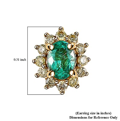 Luxoro 14K Yellow Gold AAA Boyaca Colombian Emerald and I2 Natural Yellow Diamond Sunburst Stud Earrings 0.65 ctw