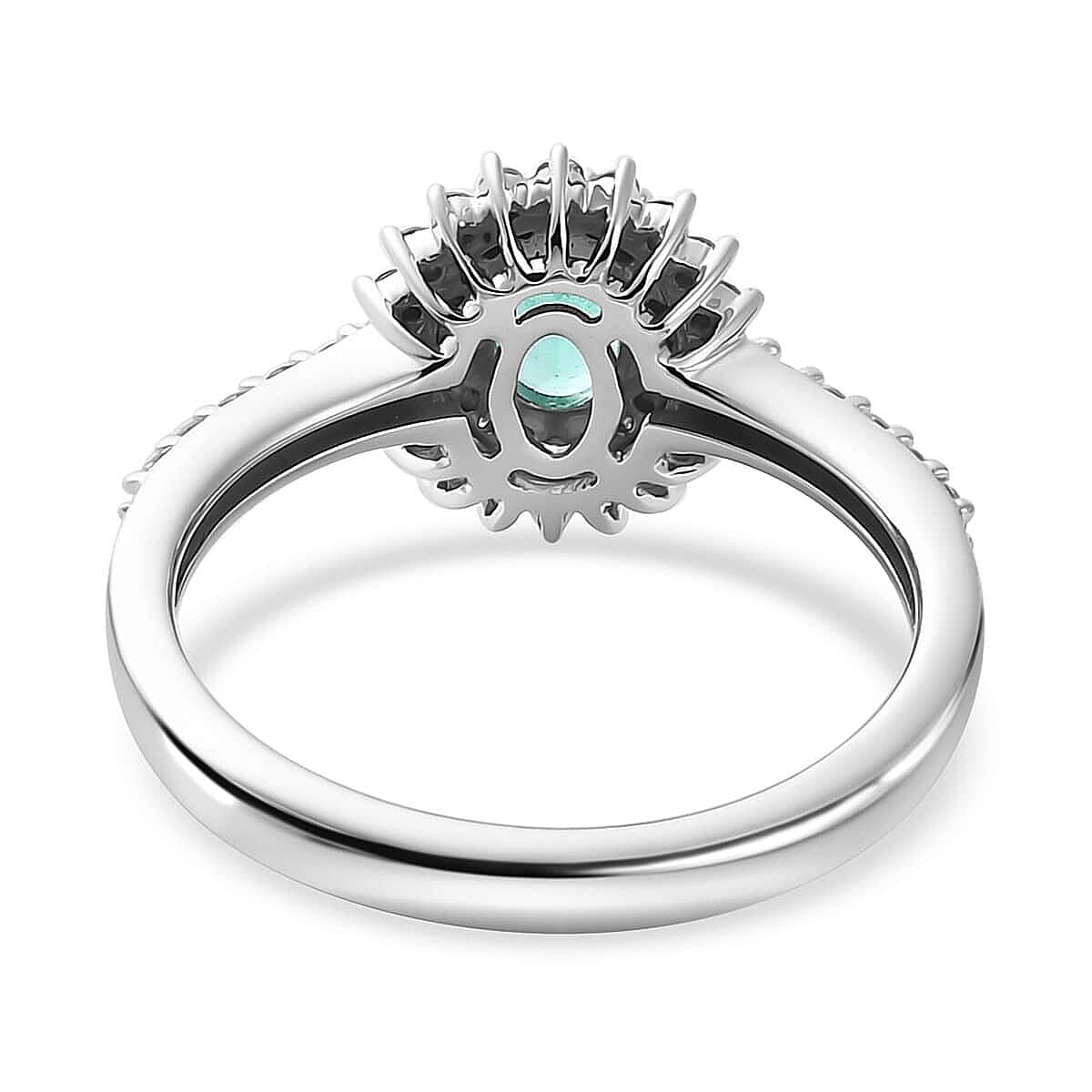 Luxoro 14K White Gold AAA Boyaca Colombian Emerald and G-H I2 Diamond Sunburst Ring (Size 6.0) 0.85 ctw