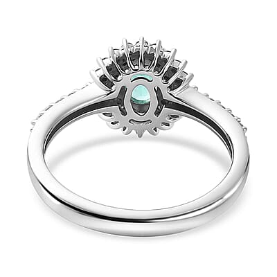 Luxoro 14K White Gold AAA Boyaca Colombian Emerald and G-H I2 Diamond Sunburst Ring (Size 6.0) 0.85 ctw