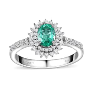 Luxoro 14K White Gold AAA Boyaca Colombian Emerald and G-H I2 Diamond Sunburst Ring (Size 7.0) 0.85 ctw