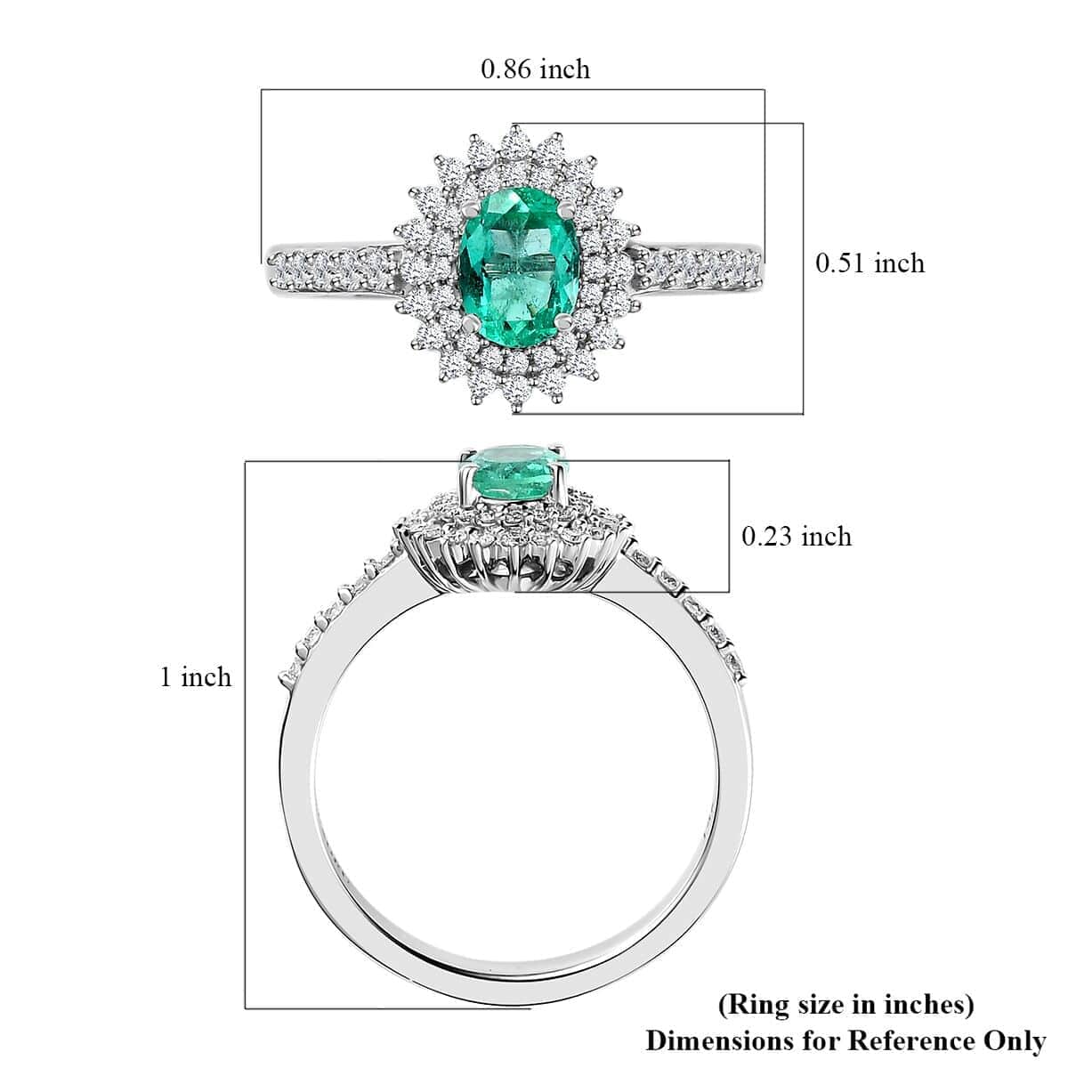 Luxoro 14K White Gold AAA Boyaca Colombian Emerald and G-H I2 Diamond Sunburst Ring (Size 7.0) 0.85 ctw image number 5