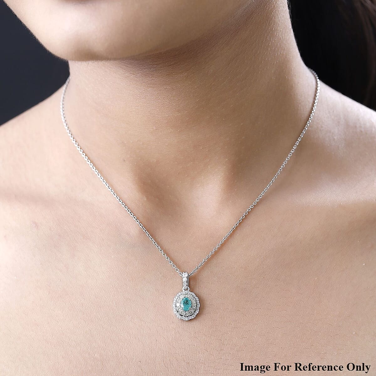 Luxoro 14K White Gold AAA Boyaca Colombian Emerald, I2 Natural Yellow and White Diamond Double Halo Pendant 1.00 ctw image number 2