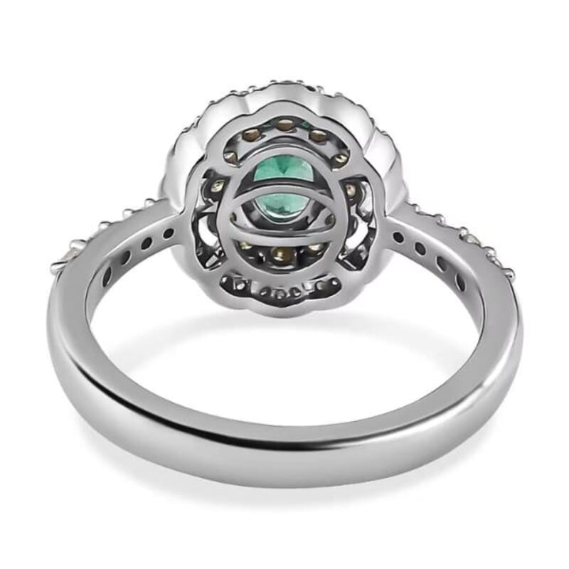 Luxoro 14K White Gold AAA Boyaca Colombian Emerald, I2 Natural Yellow and White Diamond Double Halo Ring (Size 10.0) 1.15 ctw