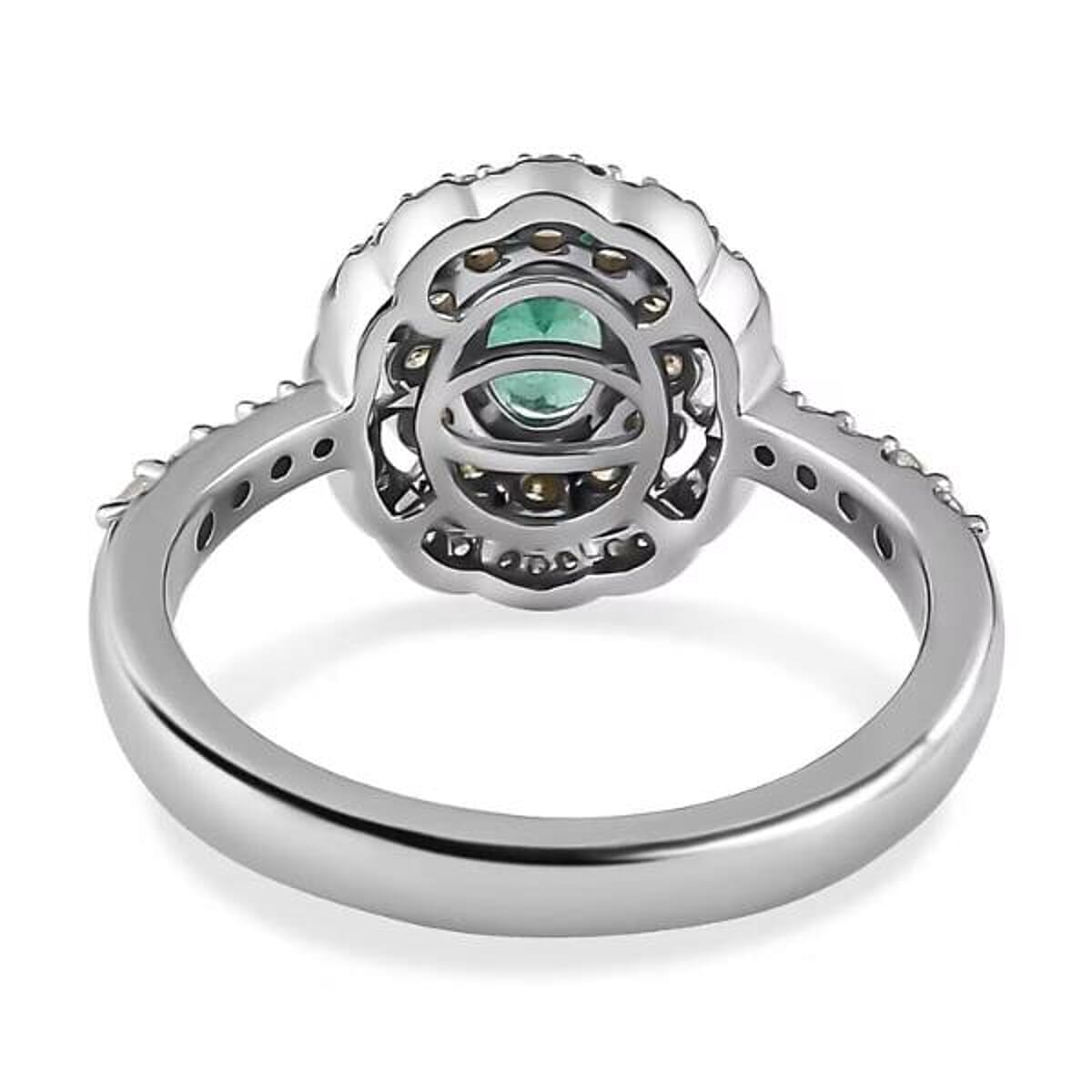 Luxoro 14K White Gold AAA Boyaca Colombian Emerald, I2 Natural Yellow and White Diamond Double Halo Ring (Size 5.0) 1.15 ctw image number 6