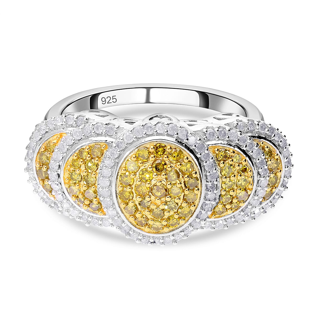 Yellow and White Diamond 1.00 ctw Ring in 18K Vermeil Yellow Gold Over Sterling Silver (Size 10.0)