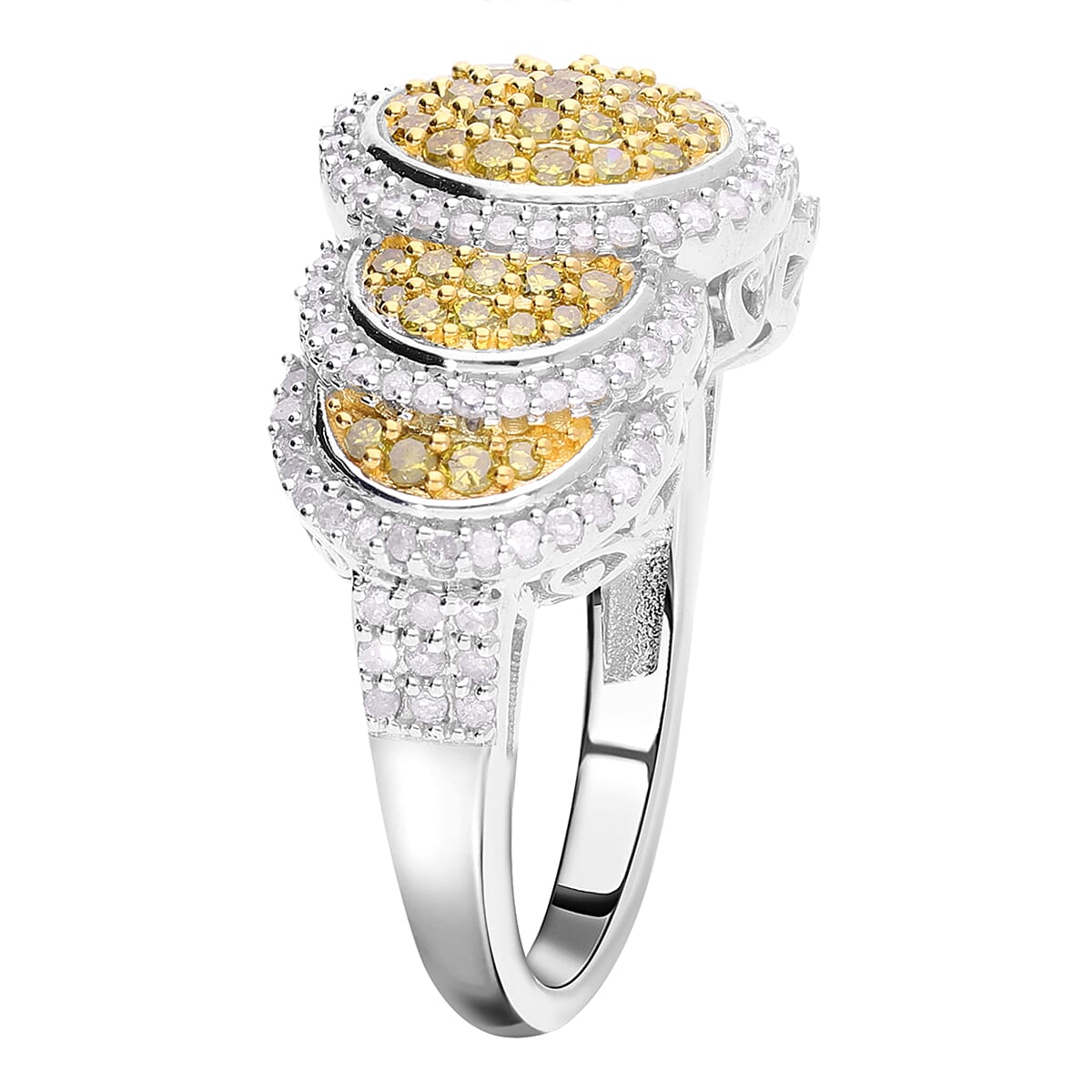 Yellow and White Diamond 1.00 ctw Ring in 18K Vermeil Yellow Gold Over Sterling Silver (Size 10.0)