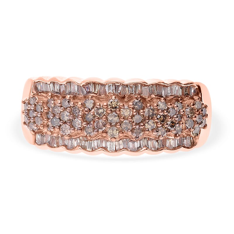 Natural Champagne Diamond 1.01 ctw Ring in 18K Vermeil Rose Gold Over Sterling Silver (Size 10.0)