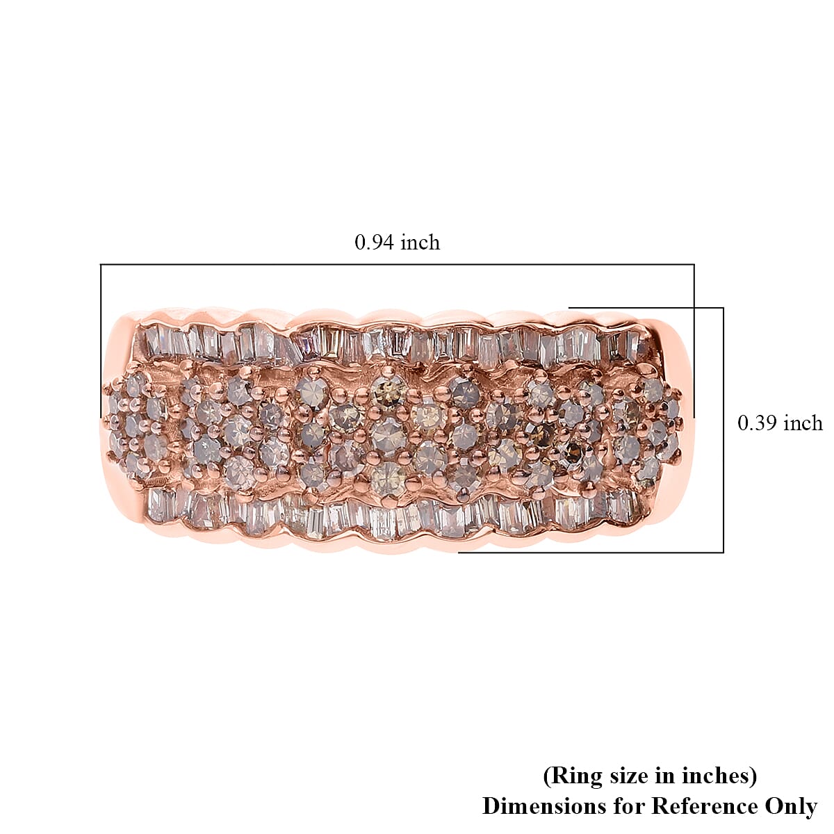 Natural Champagne Diamond 1.01 ctw Ring in 18K Vermeil Rose Gold Over Sterling Silver (Size 10.0)