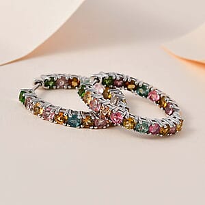 Multi-Tourmaline Inside Out Hoop Earrings in Platinum Over Sterling Silver 4.25 ctw