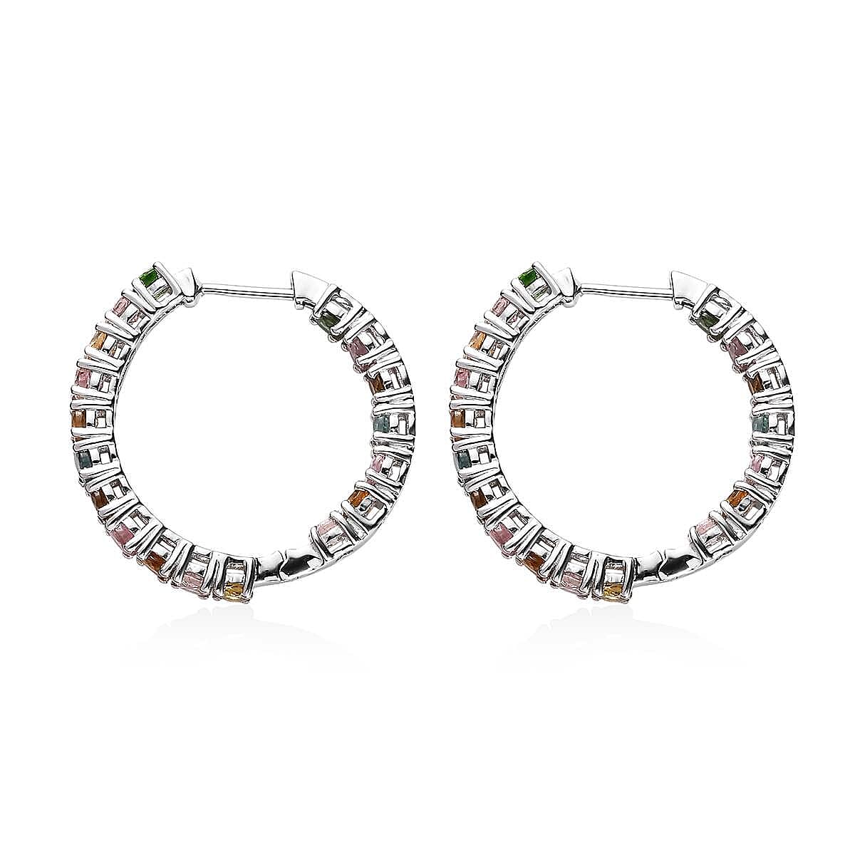 Multi-Tourmaline Inside Out Hoop Earrings in Platinum Over Sterling Silver 4.25 ctw image number 3