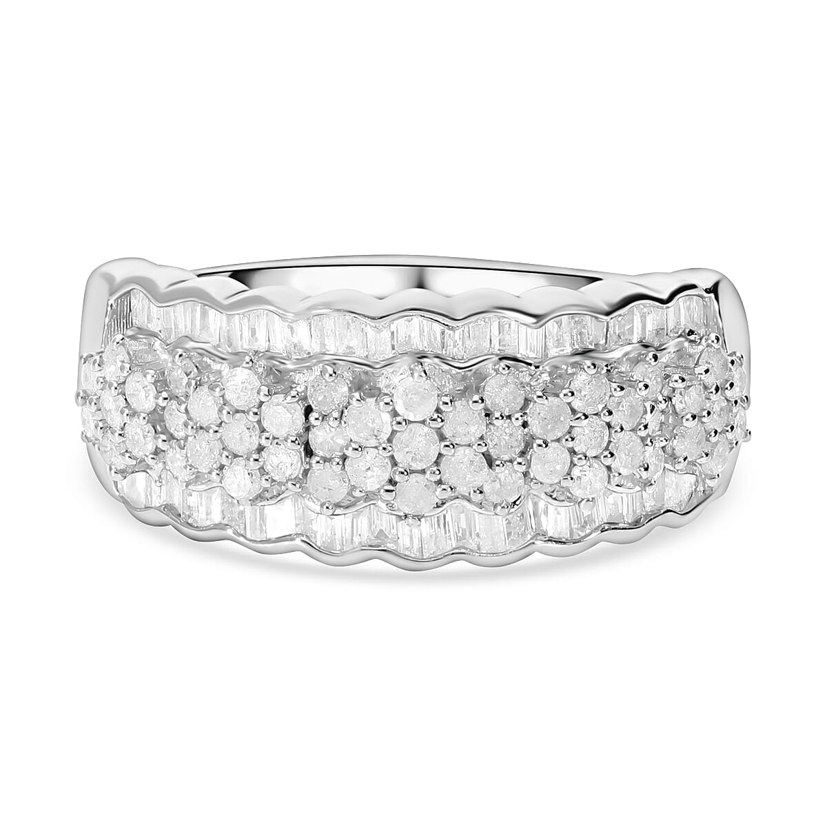 White Diamond 1.01 ctw Ring in Platinum Over Sterling Silver (Size 10.0)