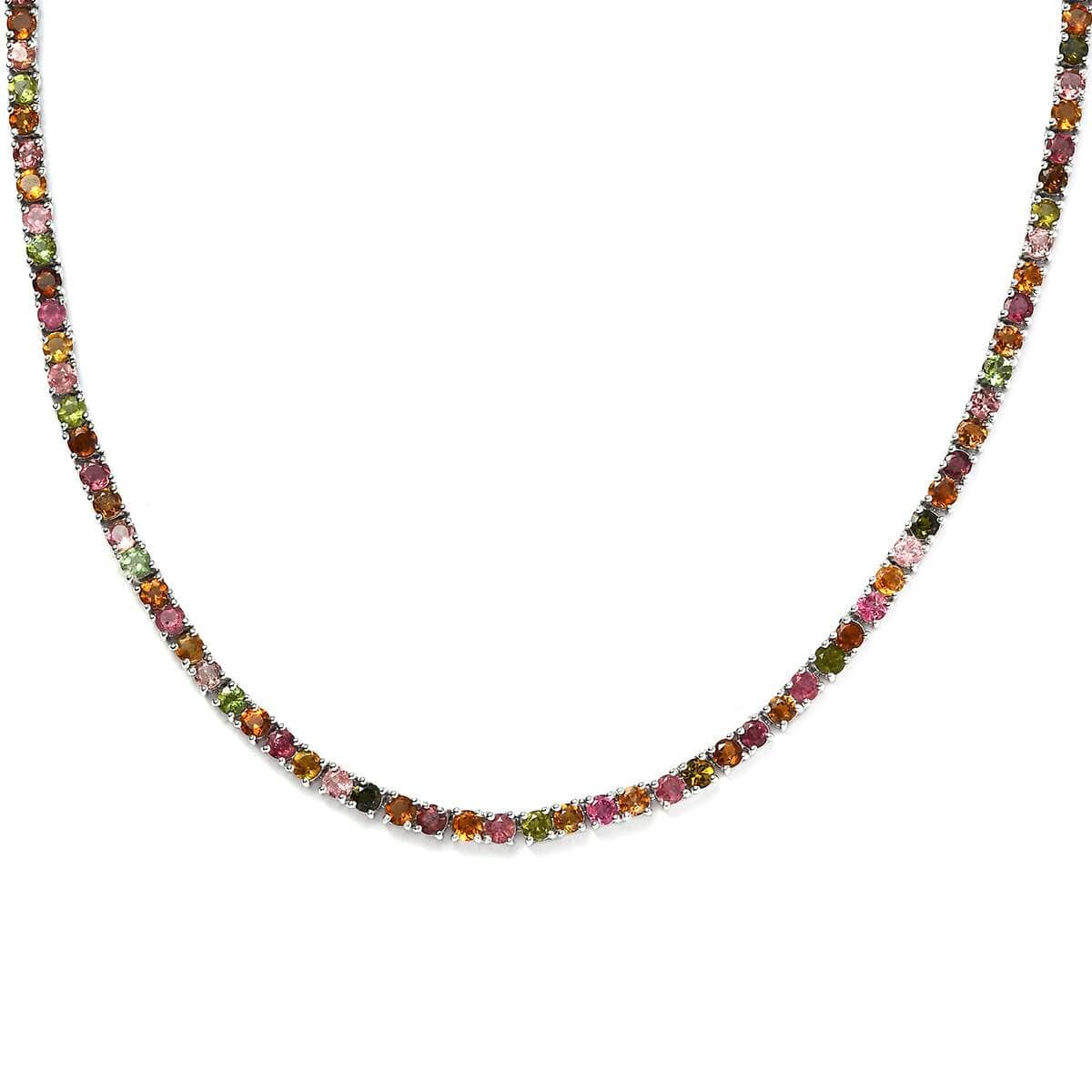 Multi-Tourmaline Tennis Necklace 18 Inches in Platinum Over Sterling Silver 15.00 ctw image number 0