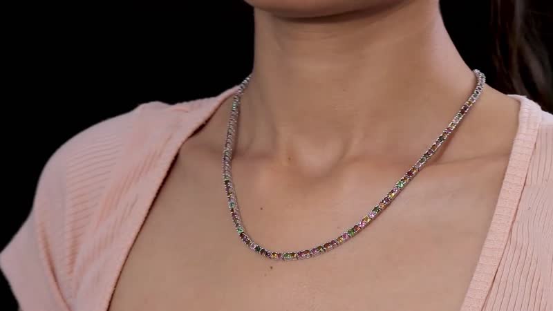 Multi-Tourmaline Tennis Necklace 18 Inches in Platinum Over Sterling Silver 15.00 ctw