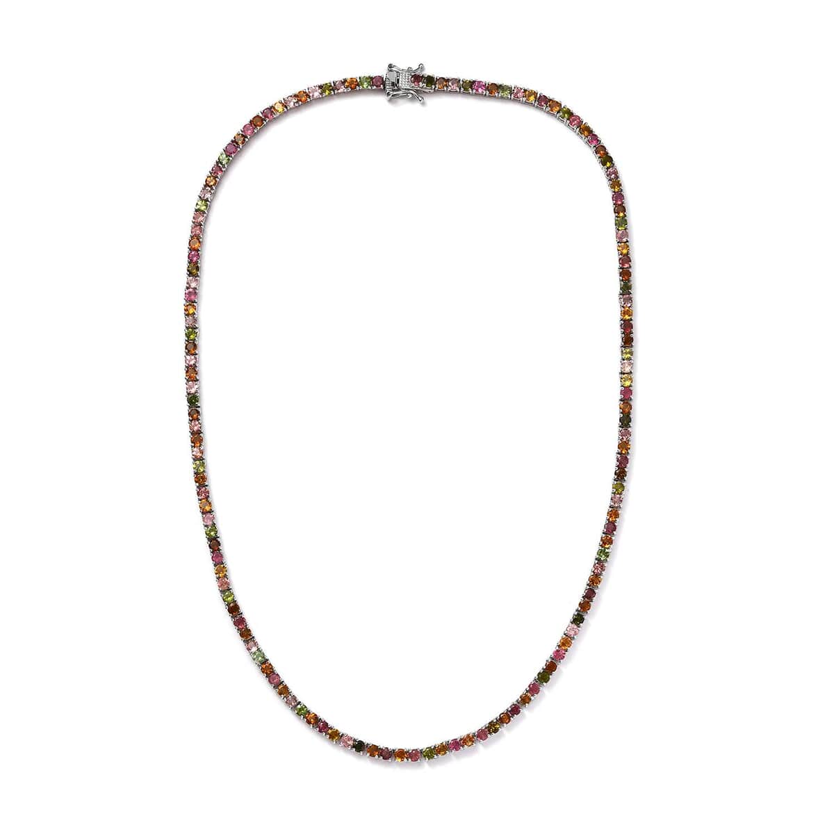 Multi-Tourmaline Tennis Necklace 18 Inches in Platinum Over Sterling Silver 15.00 ctw image number 3