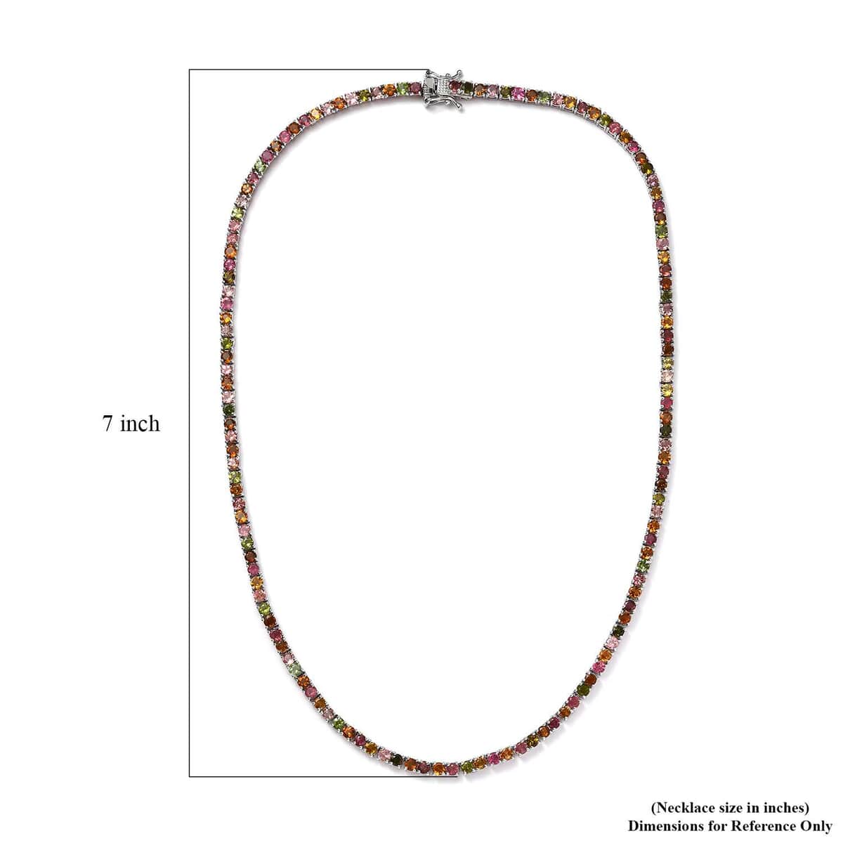 Multi-Tourmaline Tennis Necklace 18 Inches in Platinum Over Sterling Silver 15.00 ctw image number 5