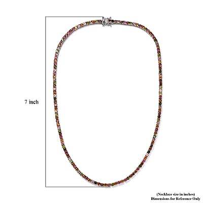 Multi-Tourmaline Tennis Necklace 18 Inches in Platinum Over Sterling Silver 15.00 ctw