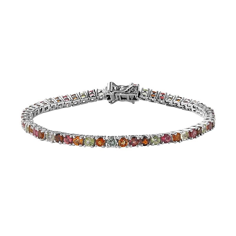 D'Joy Multi-Tourmaline Tennis Bracelet in Platinum Over Sterling Silver (7.25 In) 5.75 ctw