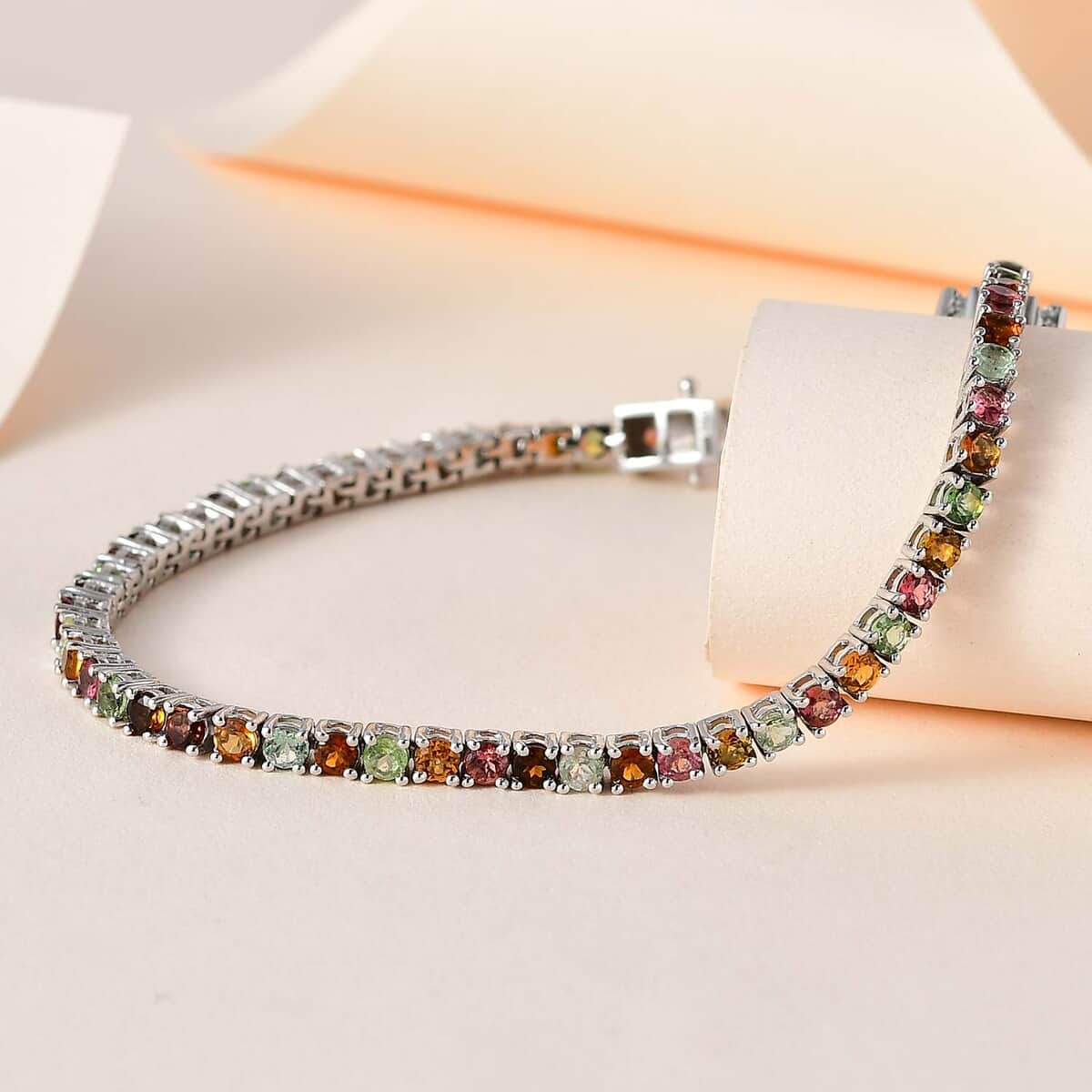 Multi-Tourmaline Tennis Bracelet in Platinum Over Sterling Silver (7.25 In) 5.75 ctw image number 1